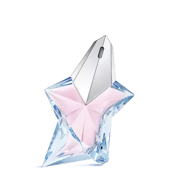 Mugler Angel Eau de Toilette in delicate light blue transparent star-shaped bottle on white background