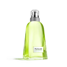 Mugler Cologne Eau de Toilette in fresh green rectangular bottle with silver cap on white background