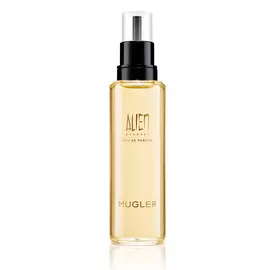 Flacone ricarica di profumo Alien Goddess con pompa nera su sfondo bianco