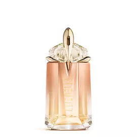 Mugler Alien Goddess Supra Florale Eau de Parfum in peach and gold talisman-shaped bottle on white background